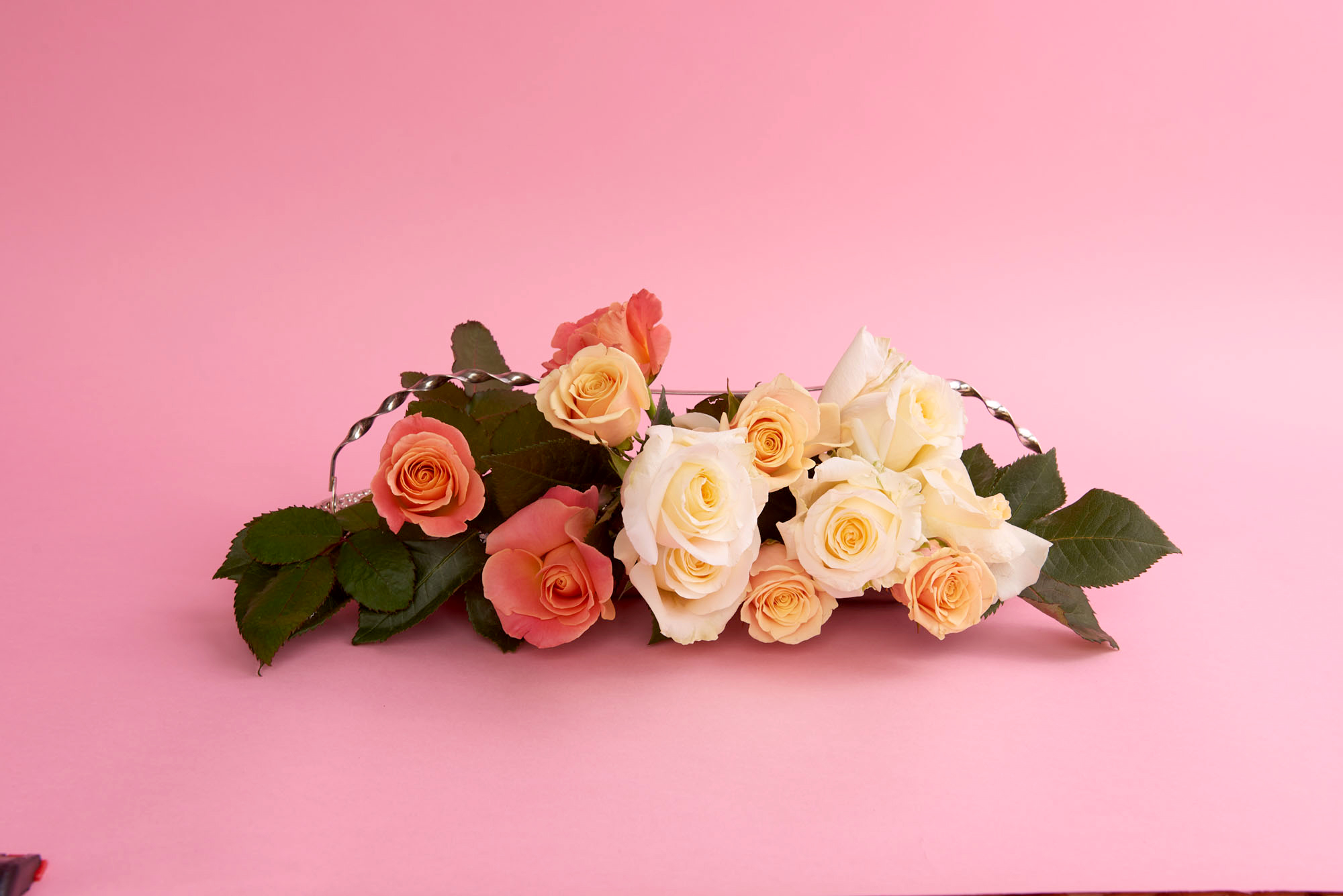 Arrangement of roses long dish