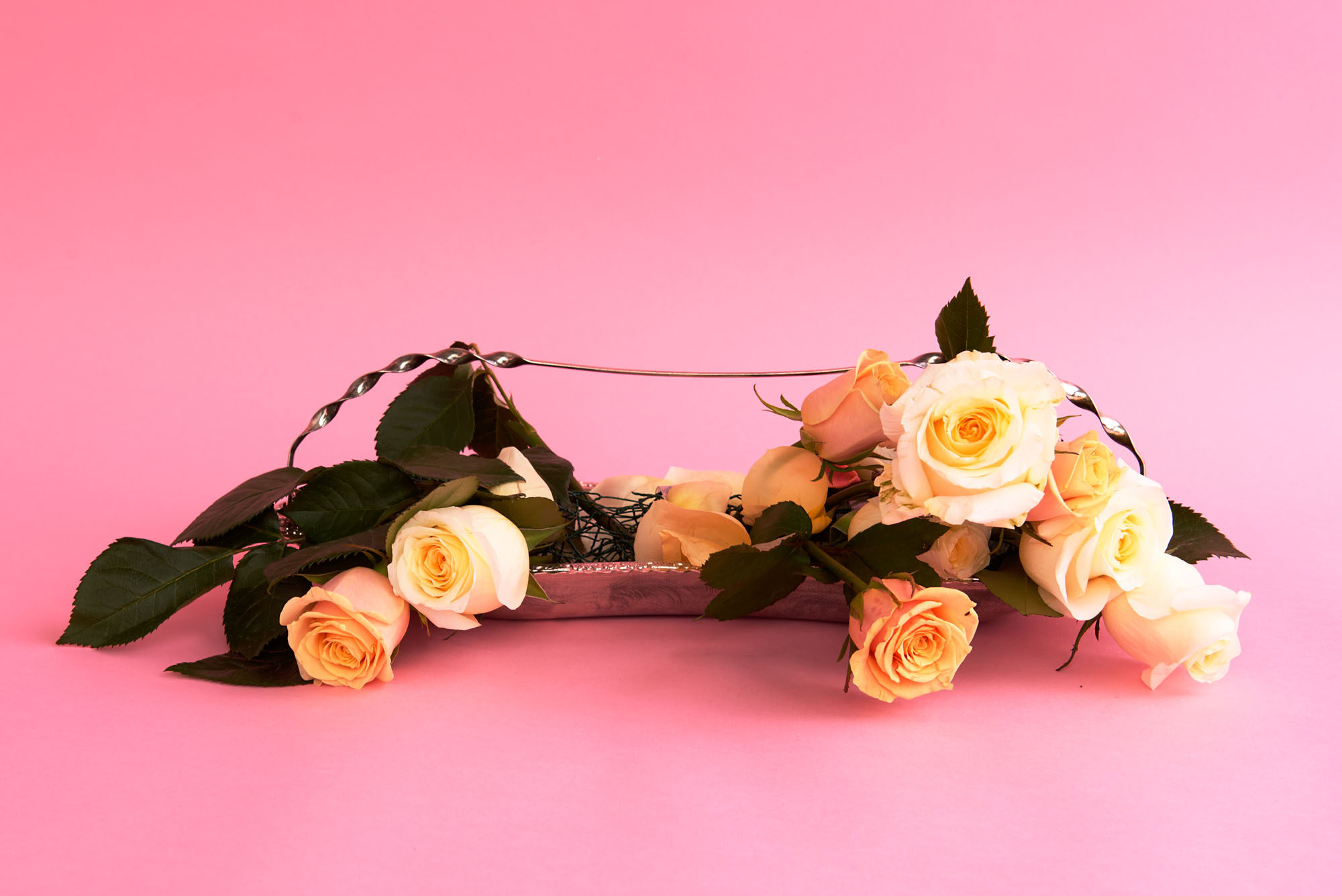 Arrangement of roses (missing) long dish